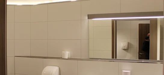 The LED Stripes clearly visible on the toilet 
